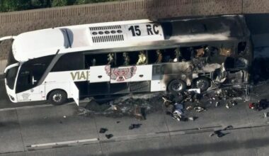One killed when tour bus catches on fire on L.A. freeway