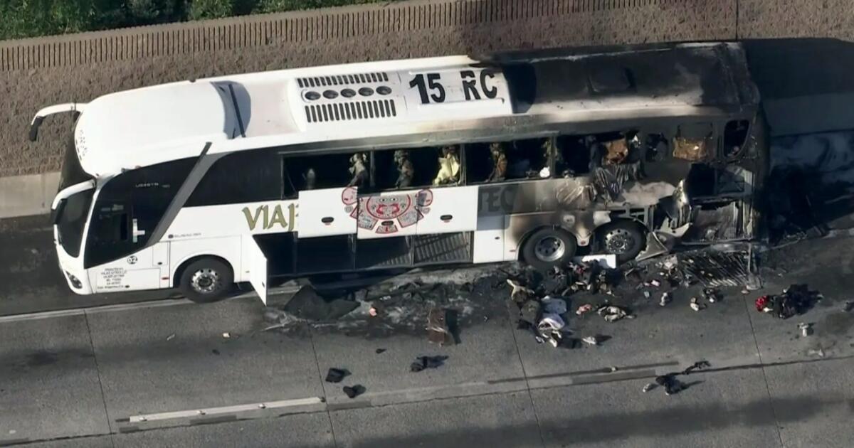 One killed when tour bus catches on fire on L.A. freeway