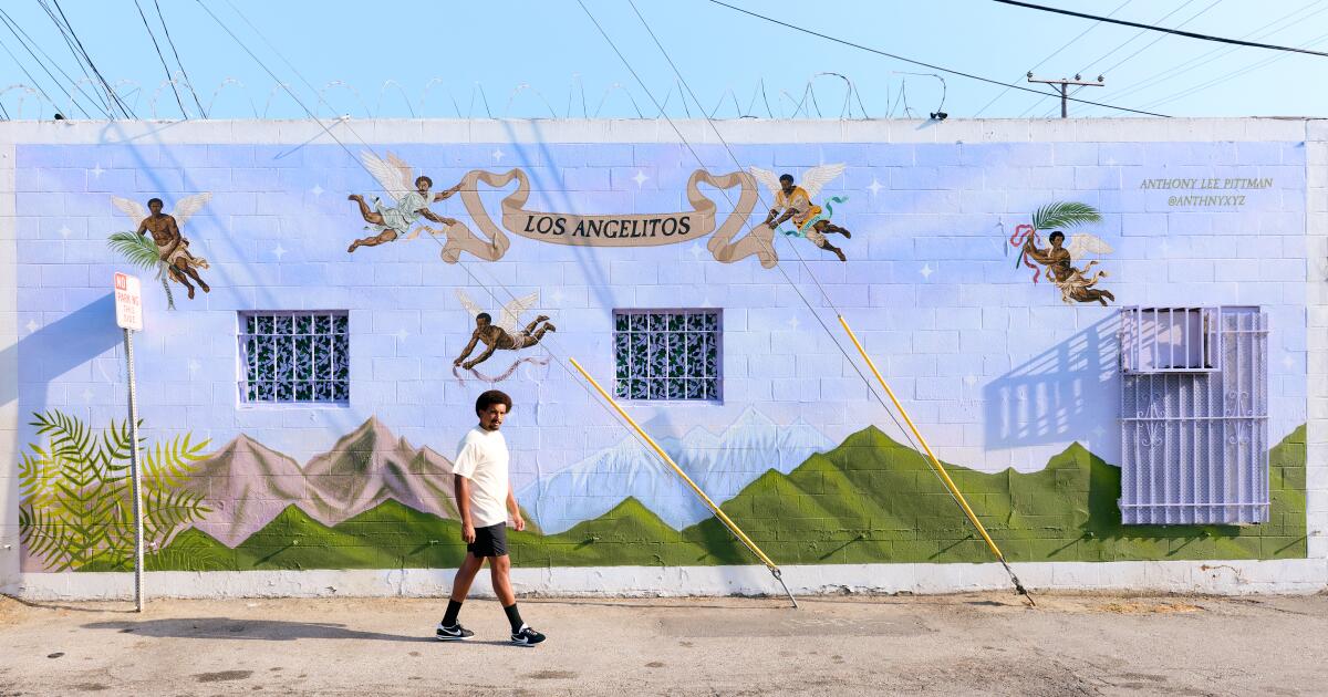 Anthony Lee Pittman paints "Los Angelitos" mural in Compton