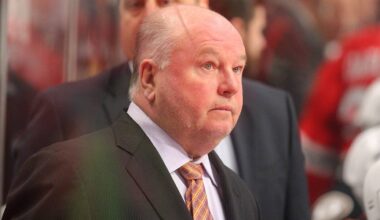 May 27, 2015; Chicago, IL, USA; Anaheim Ducks head coach Bruce Boudreau during the third period in game six of the Western Conference Final of the 2015 Stanley Cup Playoffs against the Chicago Blackhawks at the United Center. Chicago won 5-2. Mandatory Credit: Dennis Wierzbicki-USA TODAY Sports