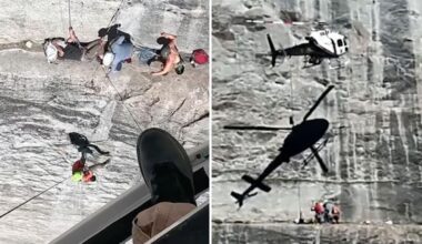 Heart-stopping moment rock climber is trapped 700ft up notorious California ledge 'Power Dome'
