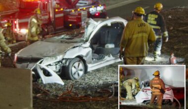 Mangled car wreck kills driver on major California freeway sparking rush hour hell