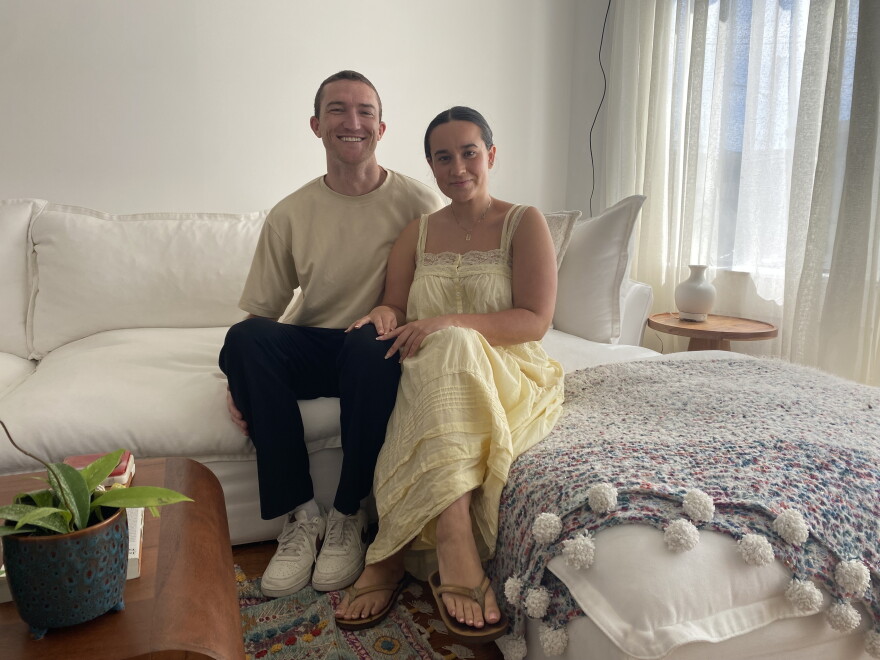 Aidan Cahill and Ally Alessio in the apartment they moved into in August. After months of watching other listings disappear quickly, they took the place sight unseen.