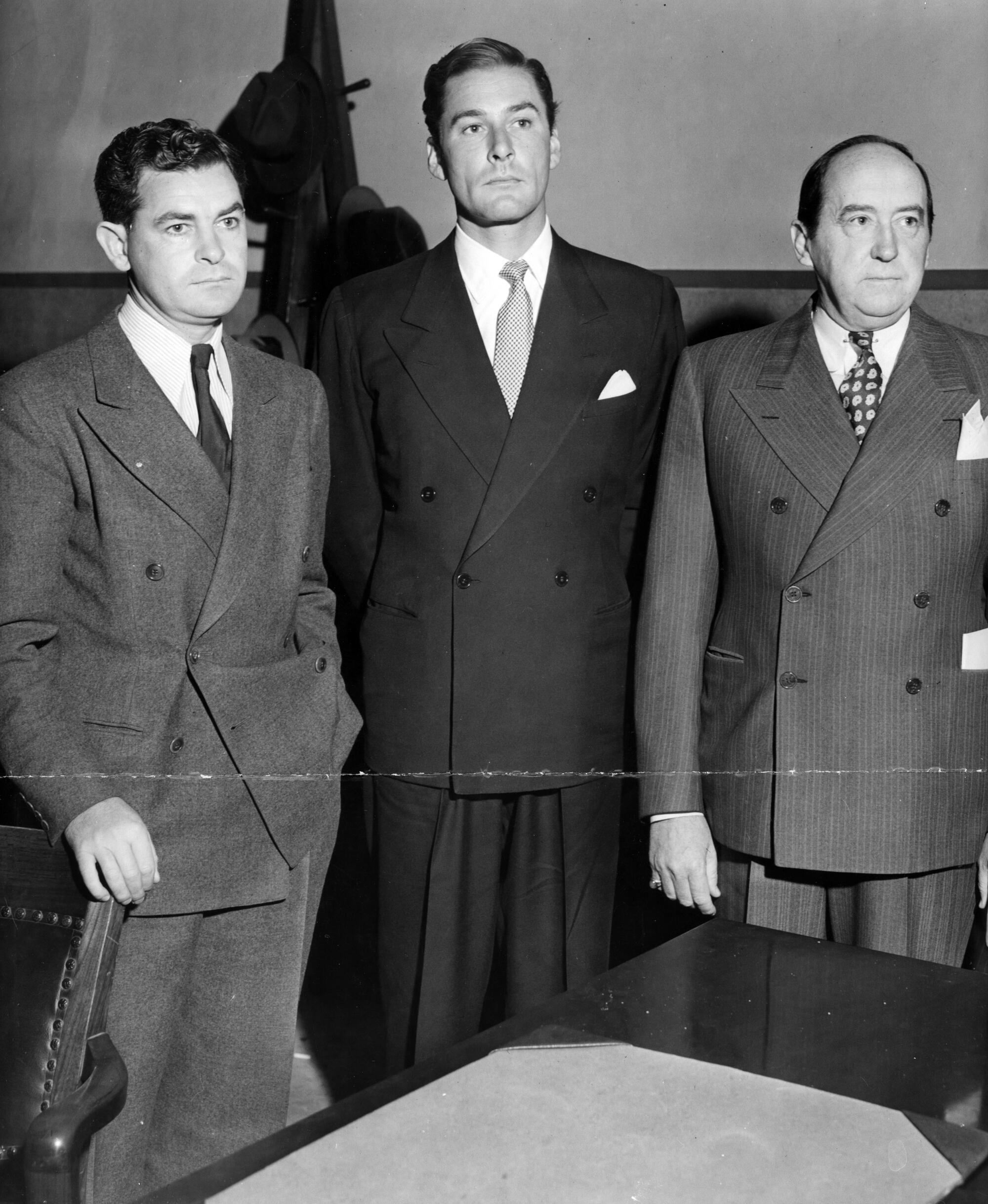 Hollywood actor Errol Flynn during his formal arraignment on Nov. 23, 1942.