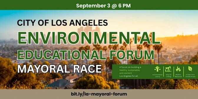 A poster for the City of Los Angeles Environmental Educational Forum Mayoral Race.
