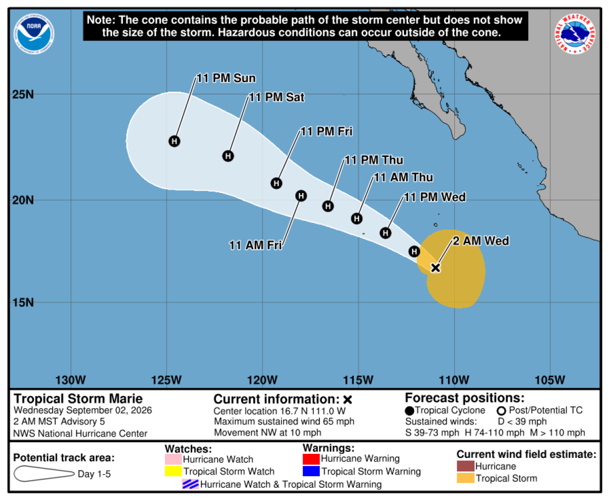 Marie is expected to move to the northwest.
