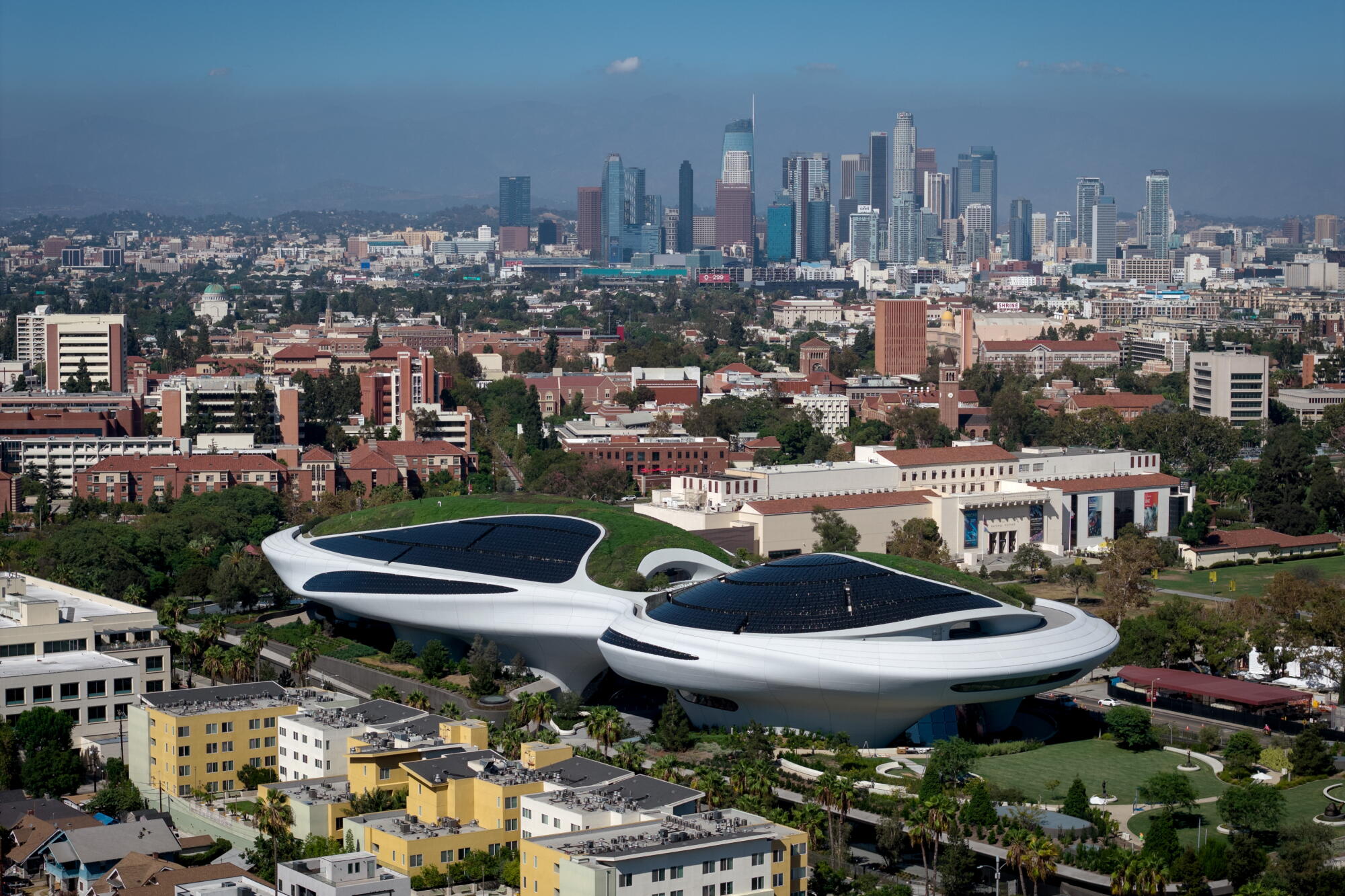 The Lucas Museum of Narrative Art as seen from a drone.