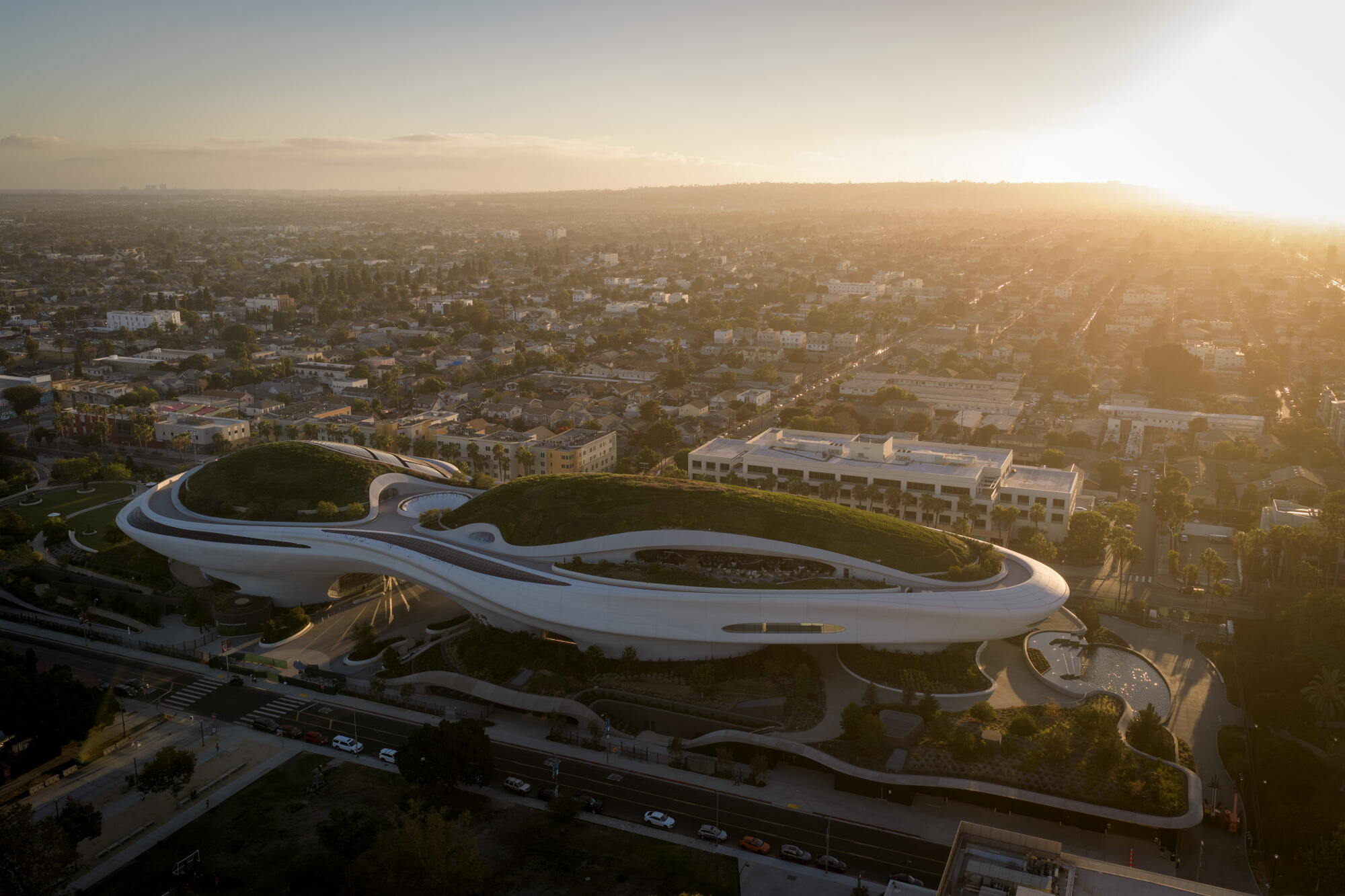The Lucas Museum of Narrative Art as seen from above.