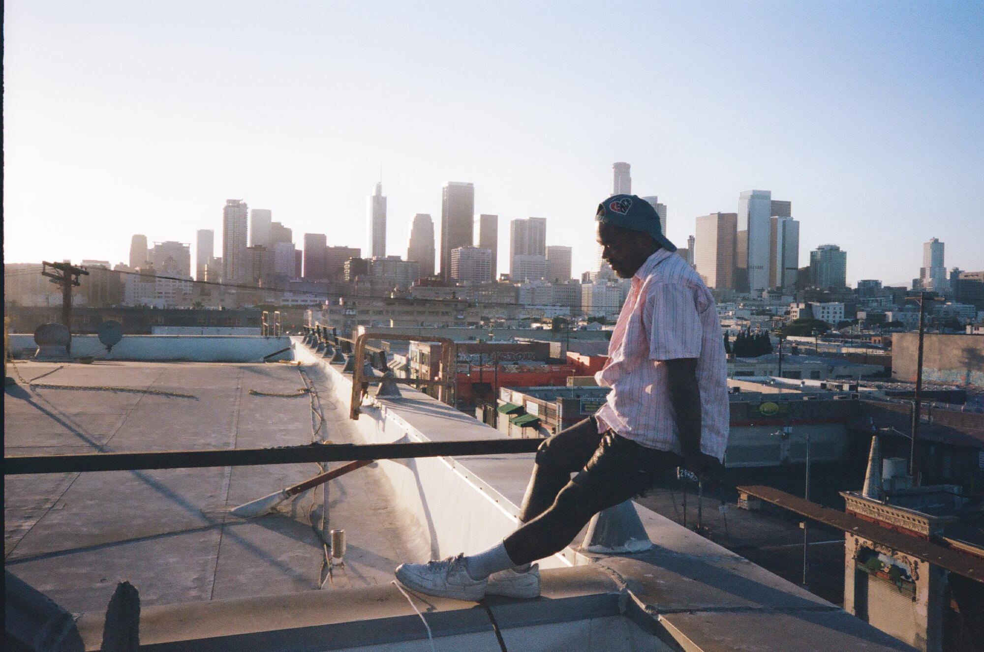 Devin Troy Strother on the roof of his studio overlooking DTLA.