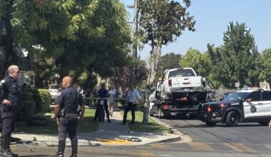 Truck owned by Fresno homeless shelter strikes power pole while avoiding car