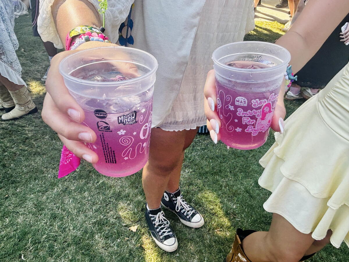 Irvine-based Taco Bell Live Más Café handed out free pink  Baja Blast drinks at Daisy Chain Fields festival.
