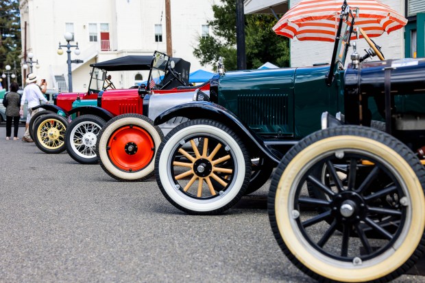 Classic antique cars line up the streets during Antique Autos in History Park event in San Jose, Calif., on Saturday, Sept. 9, 2023. The largest annual antique auto show in the West was hosted by History San Jose and the Santa Clara Valley Model T Ford Club, which featured pre-1946 vehicles, trolley rides, classic music and dance performances and children's activities. (Ray Chavez/Bay Area News Group)