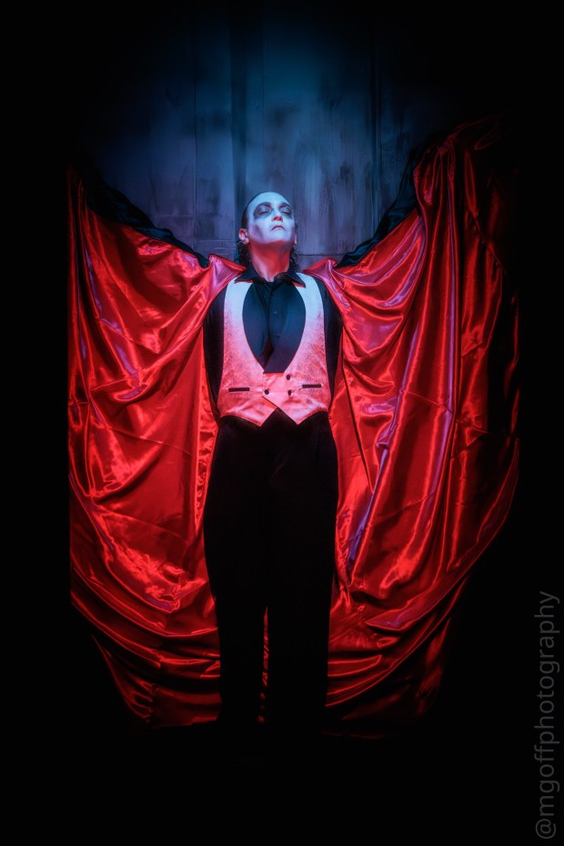 Ilia Shrago is Count Dracula in Orinda Starlight Village Players' multimedia adaptation of the blood-lusting count running through Sept. 26 at the Orinda Community Park Amphitheatre. (Photo courtesy of Matt Goff Photography)
