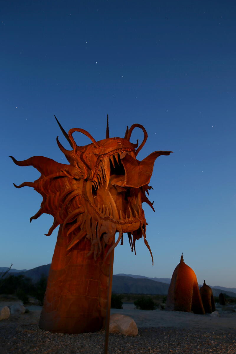 A metal sculpture of a serpent by artist Richard Breceda.