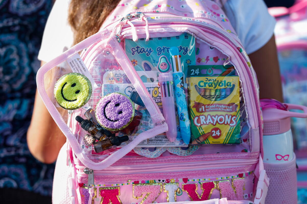 A young student’s new backpack on the first day of school.