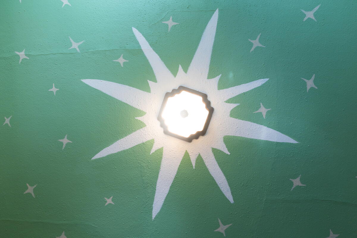 The hand-painted ceiling above Morgan Jordan's dining table.