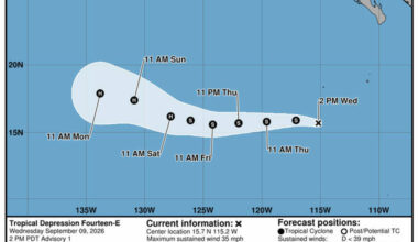 Tropical Depression Fourteen-E formsin East Pacific