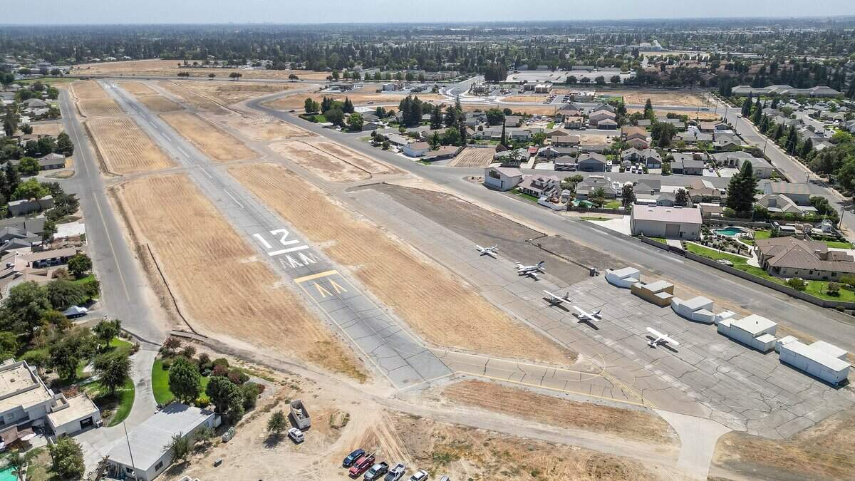 Sierra Sky Park Airport in northwest Fresno, photographed on Tuesday, Sept. 8, 2026, is described as the world's first residential fly-in aviation community