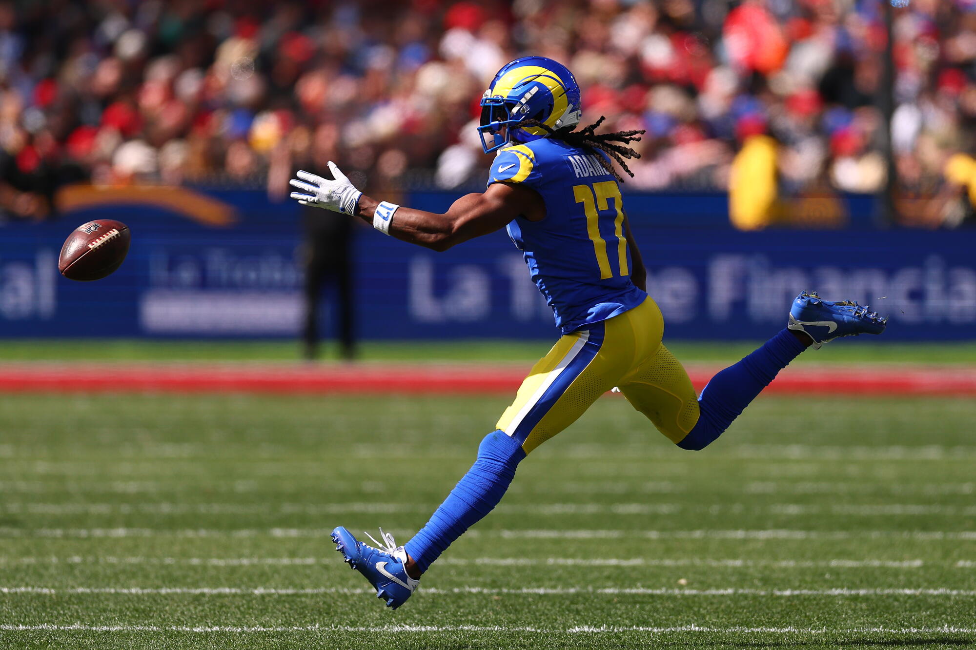 Rams wide receiver Davante Adams attempts to catch a pass in the fourth quarter against the 49ers.