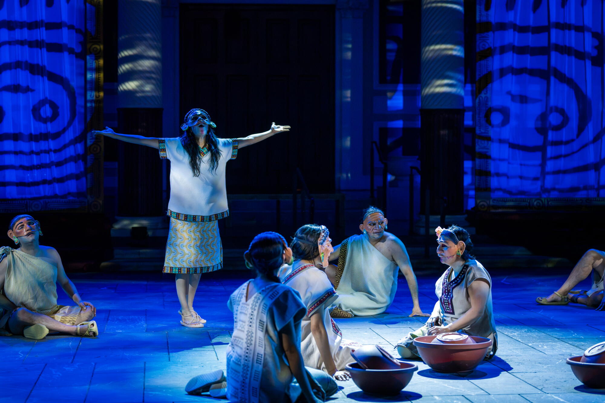 The ensemble of "Antigone: In the Language of Kings" at the Getty Villa Museum Outdoor Classical Theater.