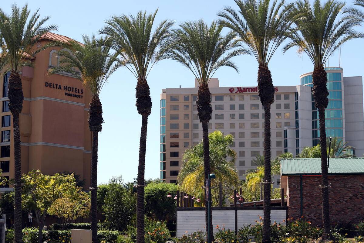 The Delta Hotels Marriott and the Marriott Suites at the intersection of Chapman Avenue and Harbor Boulevard in Garden Grove.