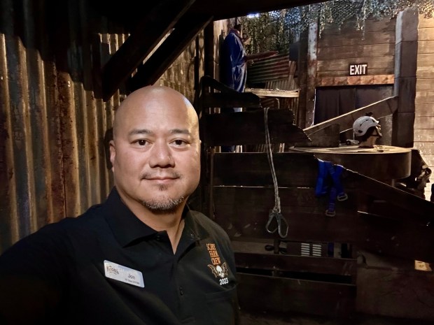 Knott's Scary Farm creative designer Jon Asperin in the Unearthed haunted maze at Knott's Berry Farm. (Photo by Brady MacDonald, Orange County Register/SCNG)