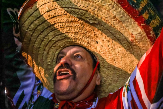 Fernando Robles, of San Jose, repeats "Viva Mexico" as Consul General Neftali Said Pérez González delivers "El Grito," or "The Cry," during 216th anniversary Mexican Independence Day celebrations at San Jose City Hall in San Jose, Calif., on Tuesday, Sept. 15, 2026. (Ray Chavez/Bay Area News Group)