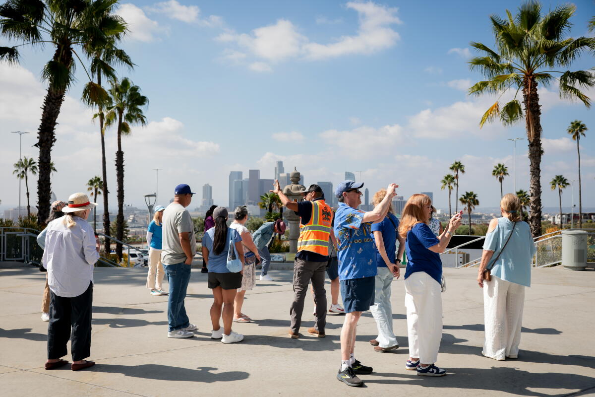 Landscape manager Chaz Perea gives a tour of Dodger Stadium's botanic garden.