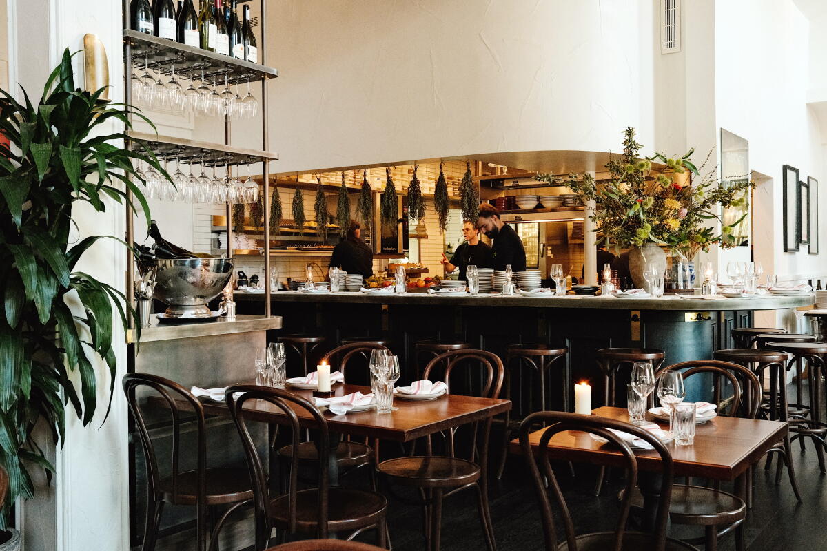 A view of the kitchen at Marée, the French Californian bistro now open atop Lielle.
