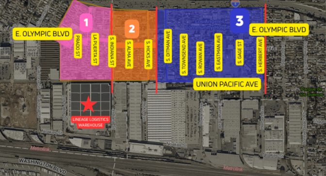 The map with the outlined sections from 1 to 3 across multiple blocks.