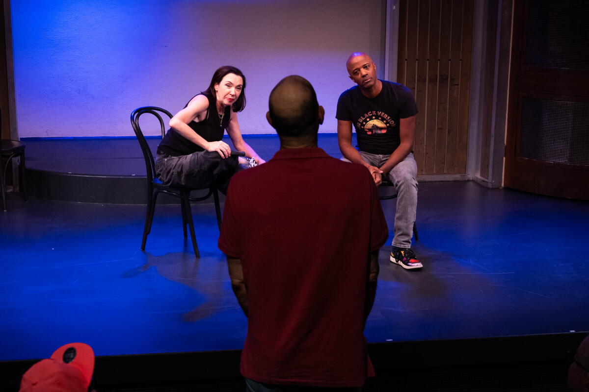 Cast members Stephanie Courtney and Jordan Black perform during "The Crazy Uncle Joe Show."