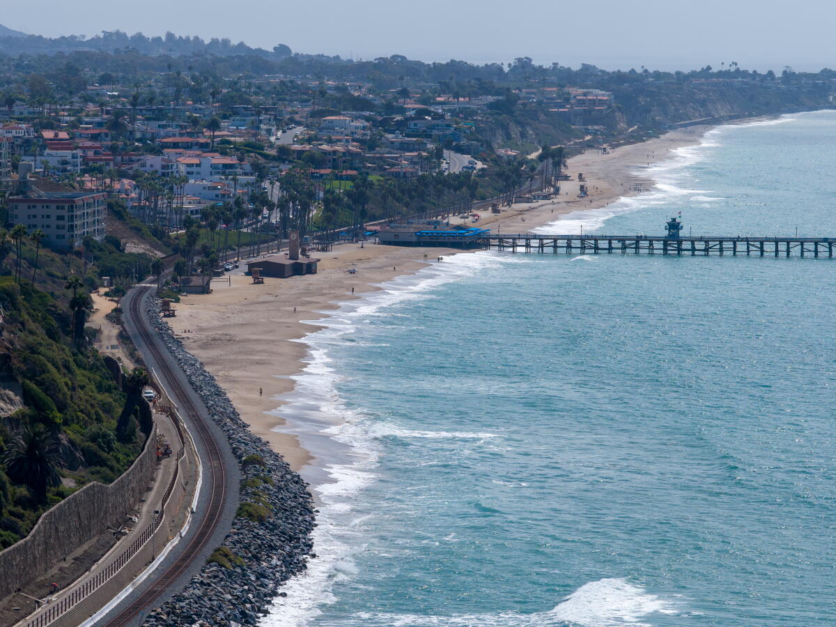  Coastal tracks used by the Amtrak Pacific Surfliner have been reinforced with large boulders.