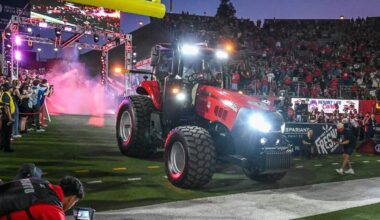 Red tractor entrance celebrates Central Valley pride