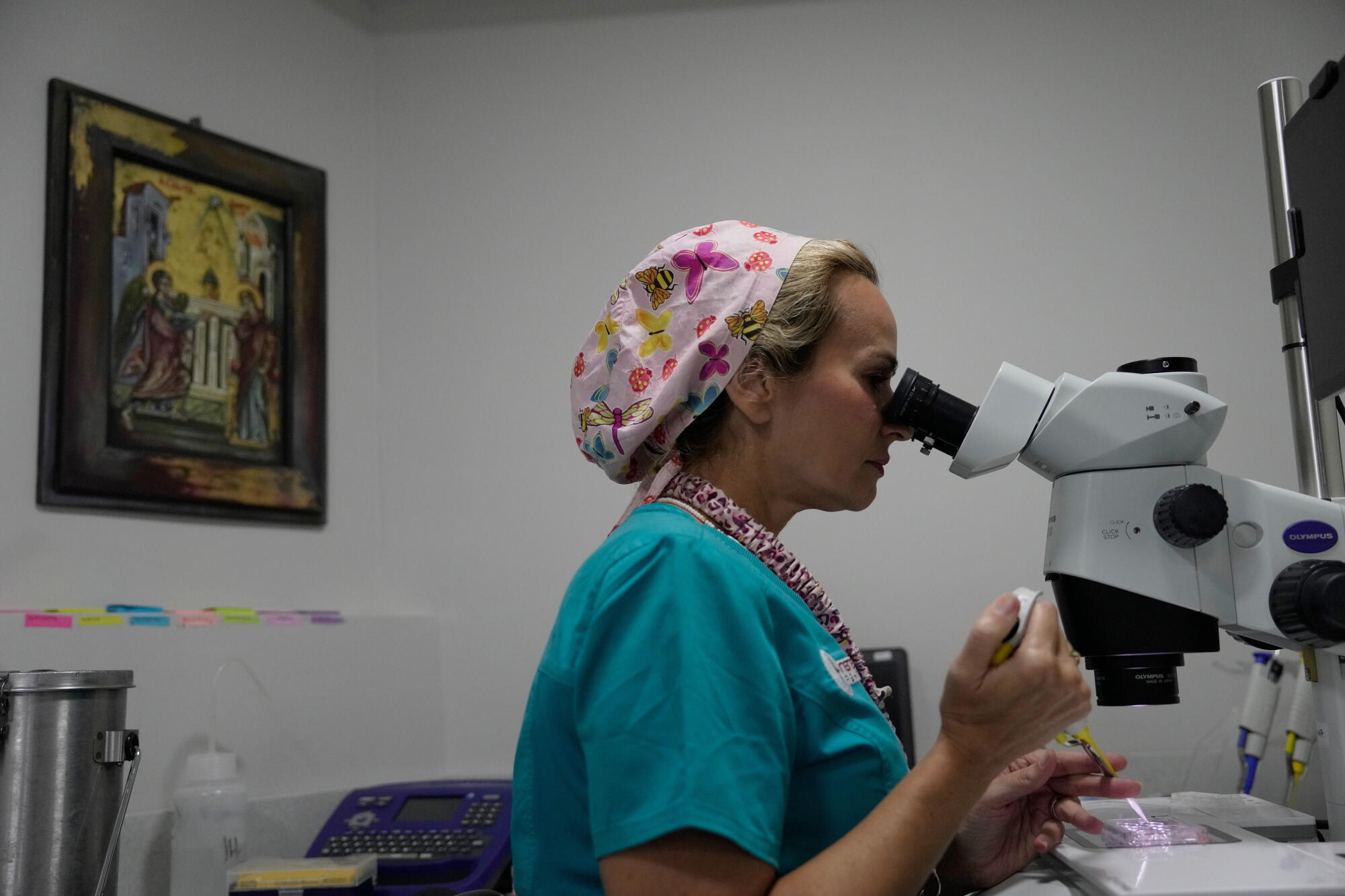 A clinical embryologist carries out an egg freezing procedure at a IVF clinic