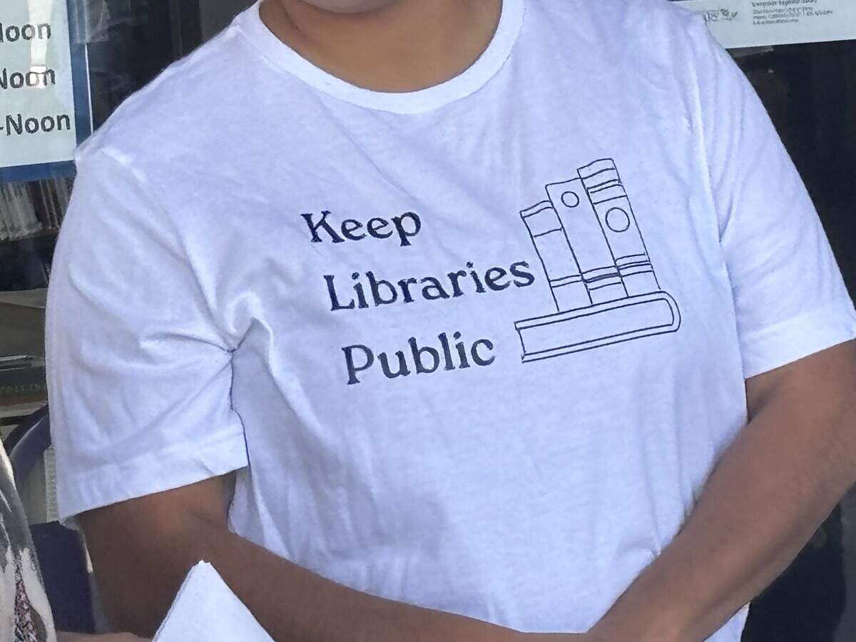 Employees and supporters of the Fresno County Library gathered at the Sunnyside Regional location on Monday, Sept. 28, 2026, to speak out against the potential of turning the public library’s catalog over to a private company.