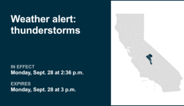 Thunderstorms with pea-sized hail in Fresno area Monday - winds gusting up to 40 mph
