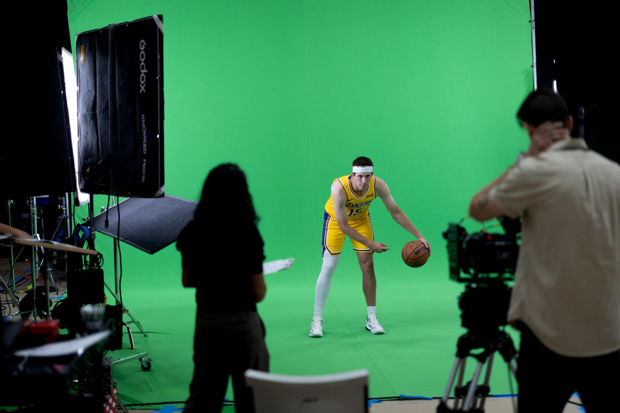 Lakers guard Austin Reaves participates in the team's media day in El Segundo on Monday.