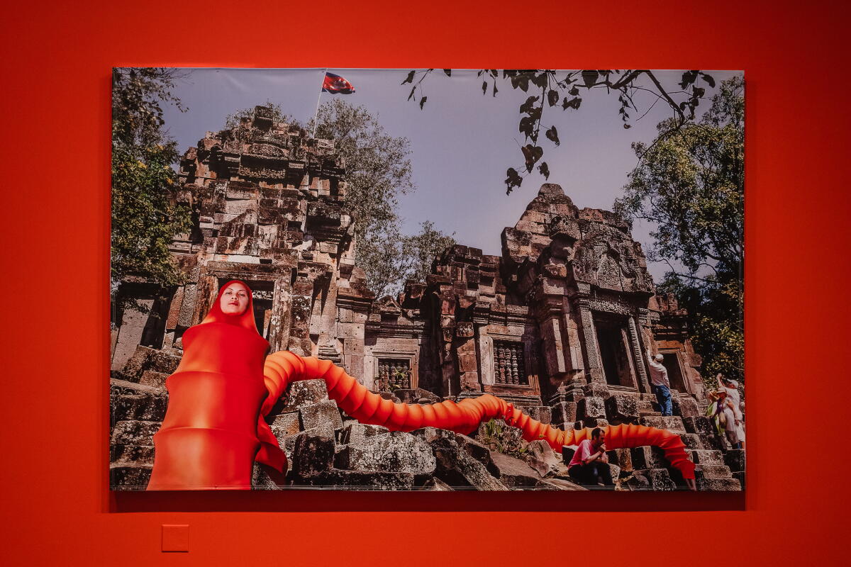 Photo of artist Anida Yoeu Ali hangs on the wall at the Vincent Price Museum of Art in Monterey Park