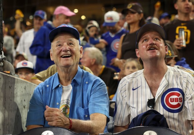 Actor Bill Murray watches the Cubs and Padres play in Game 1 of their wild-card series on Sept. 29, 2026, in San Diego. (Brian Cassella/Chicago Tribune)