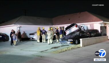 SUV goes airborne, crashes into 2 cars and Santa Ana house