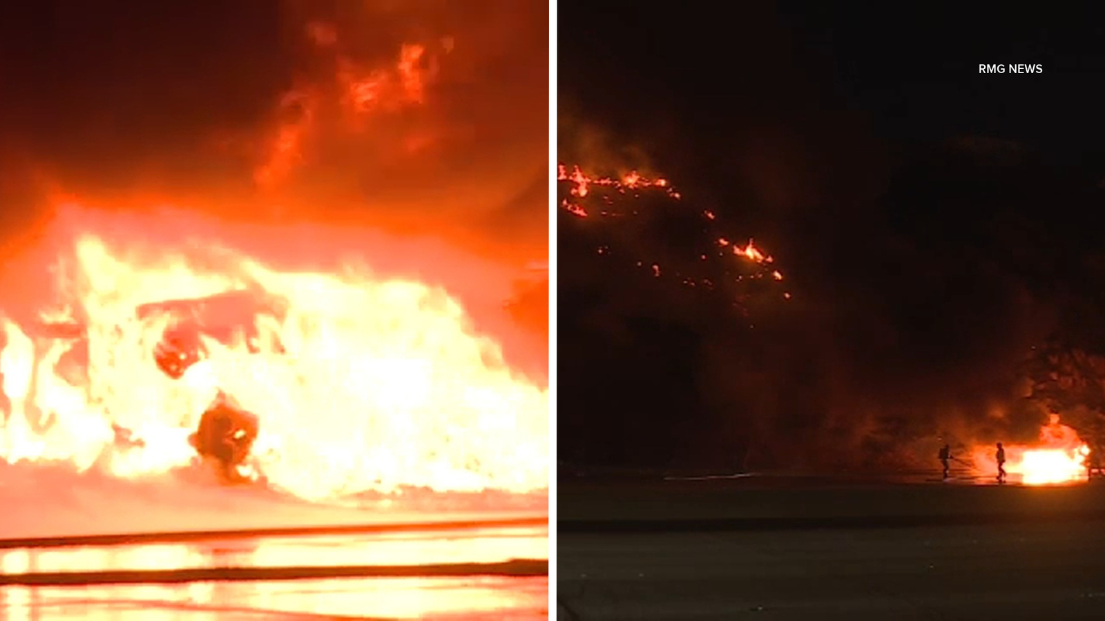 SUV fire on northbound 2 Freeway in Eagle Rock sparks small brush fire