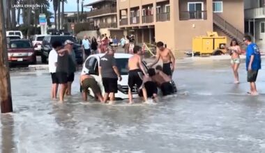 High surf from Hurricane Marie floods Seal Beach, fuels dangerous rip currents