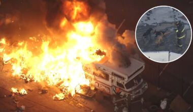 At least 1 dog rescued as firefighters extinguish Oakland RV fire near I-880, West Oakland BART station