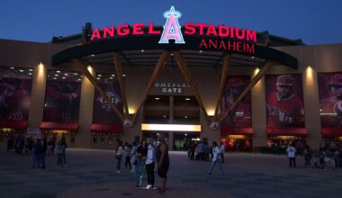 Sep 1, 2021; Anaheim, California, USA; A general overall view of the Angel Stadium exterior. Mandatory Credit: Kirby Lee-USA TODAY Sports