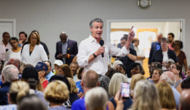 California Governor Gavin Newsom meets voters and local leaders in South Carolina