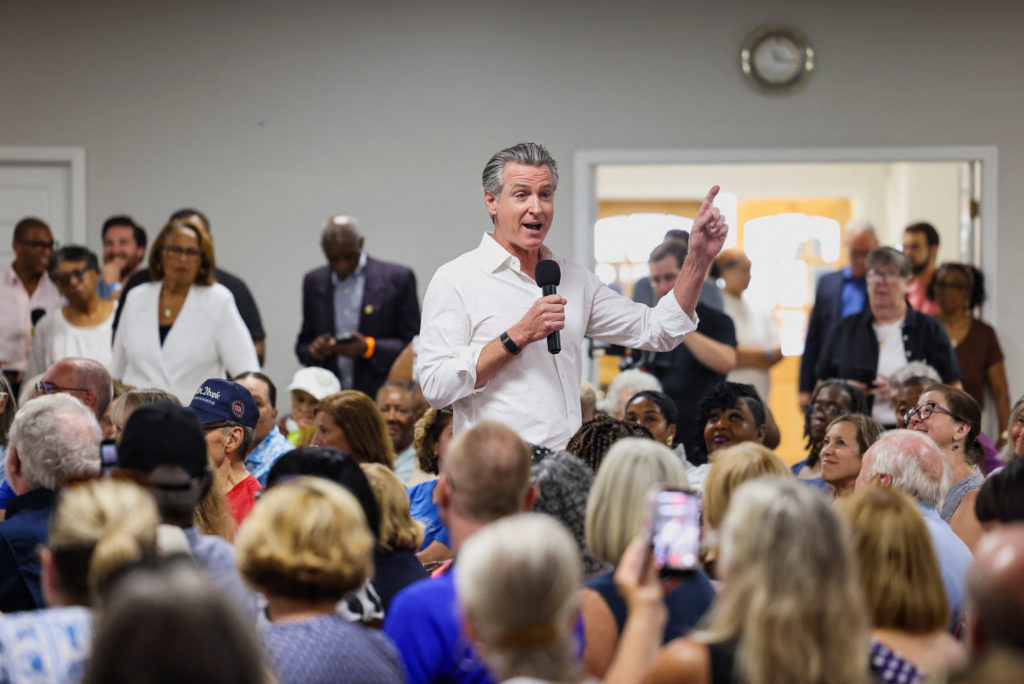 California Governor Gavin Newsom meets voters and local leaders in South Carolina