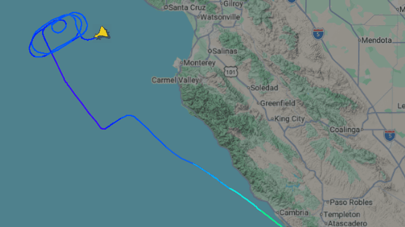 The flight path of the MK-58 Hawker Hunter that crashed near Morro Bay, California, on September 22, 2026. (Photo: flightradar24.com)