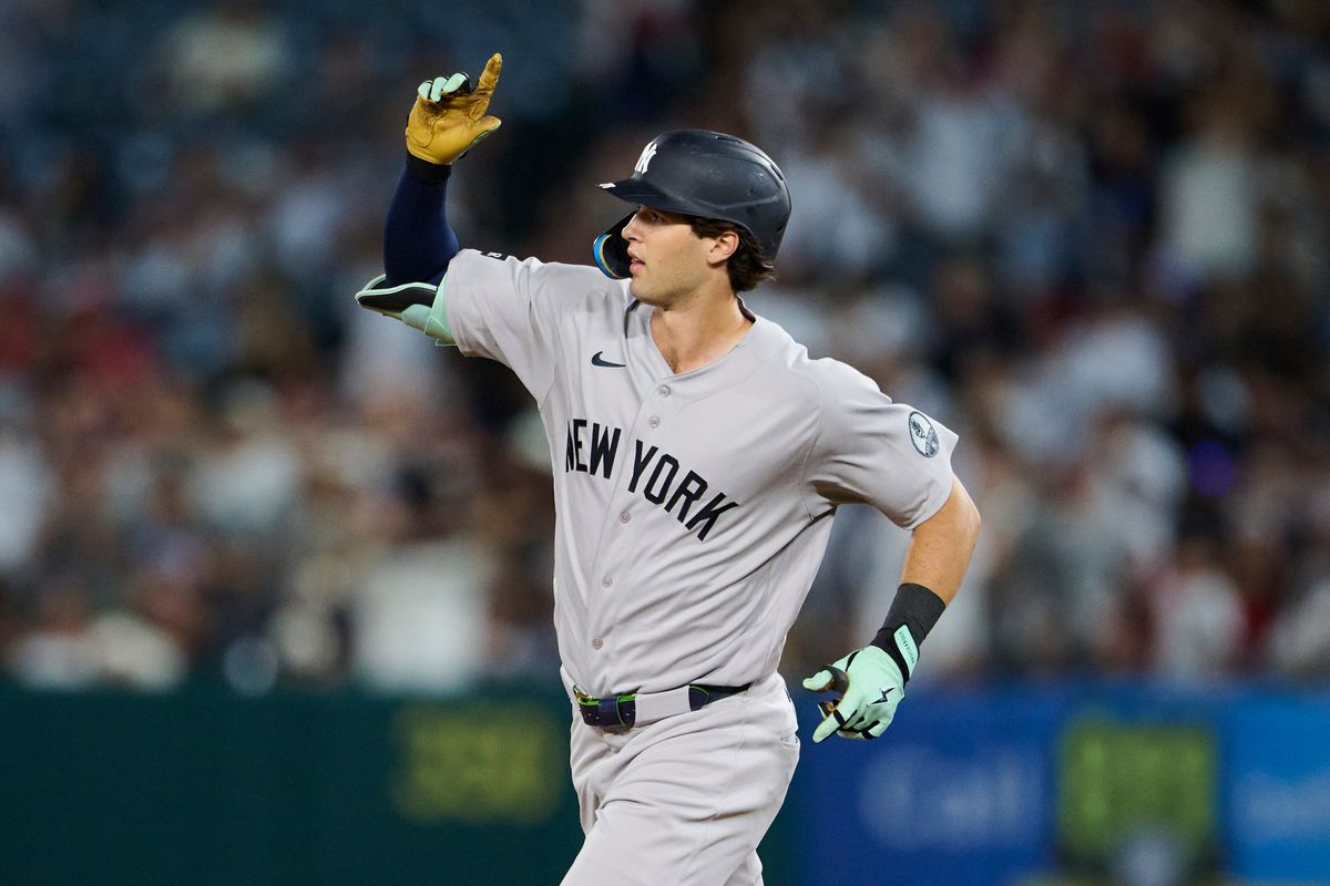 The New York Yankees Spencer Jones #78 celebrates a home run during an MLB game against The Los Angeles Angels on August 31st, 2026 at Angel Stadium in Anaheim, California. The New York Yankees Spencer Jones #78 celebrates a home run during an MLB game against The Los Angeles Angels on August 31st, 2026 at Angel Stadium in Anaheim, California.