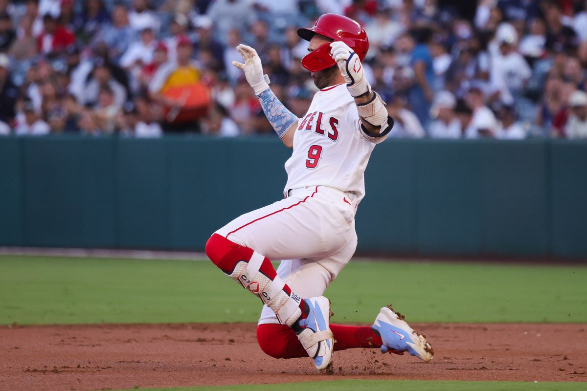 Los Angeles Angels infielder Zach Neto (9) slides into second base during the MLB game against the New York Yankees Tuesday September 1st, 2026 at Angel Stadium in Anaheim, Calif. Los Angeles Angels infielder Zach Neto (9) slides into second base during the MLB game against the New York Yankees Tuesday September 1st, 2026 at Angel Stadium in Anaheim, Calif.