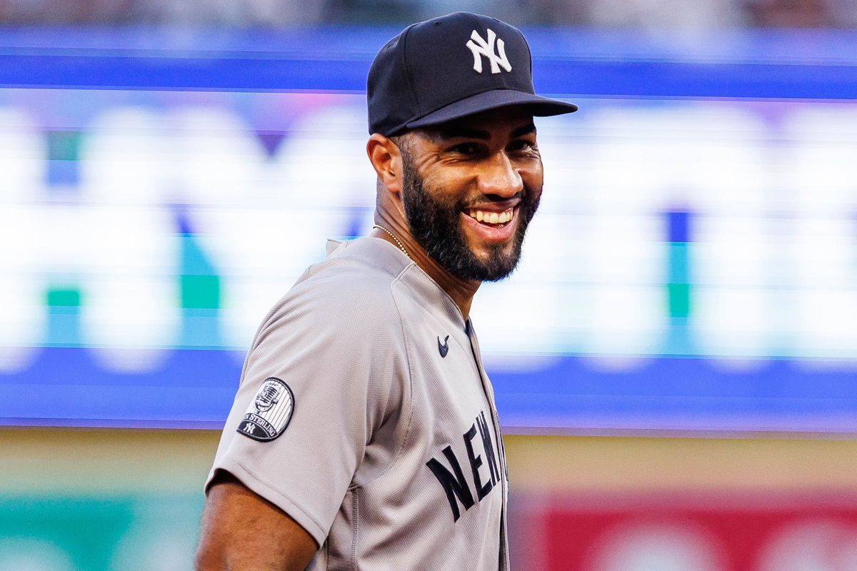 Amed Rosario #14 of the New York Yankees reacts during an MLB game against the Los Angeles Angels on September 2, 2026 at Angel Stadium in Anaheim, California. Amed Rosario #14 of the New York Yankees reacts during an MLB game against the Los Angeles Angels on September 2, 2026 at Angel Stadium in Anaheim, California.